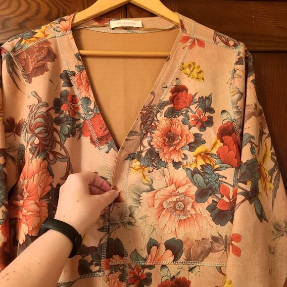 Anthropologie Solitaire Faux Suede Floral Long Cardigan - Picture 3 of 10